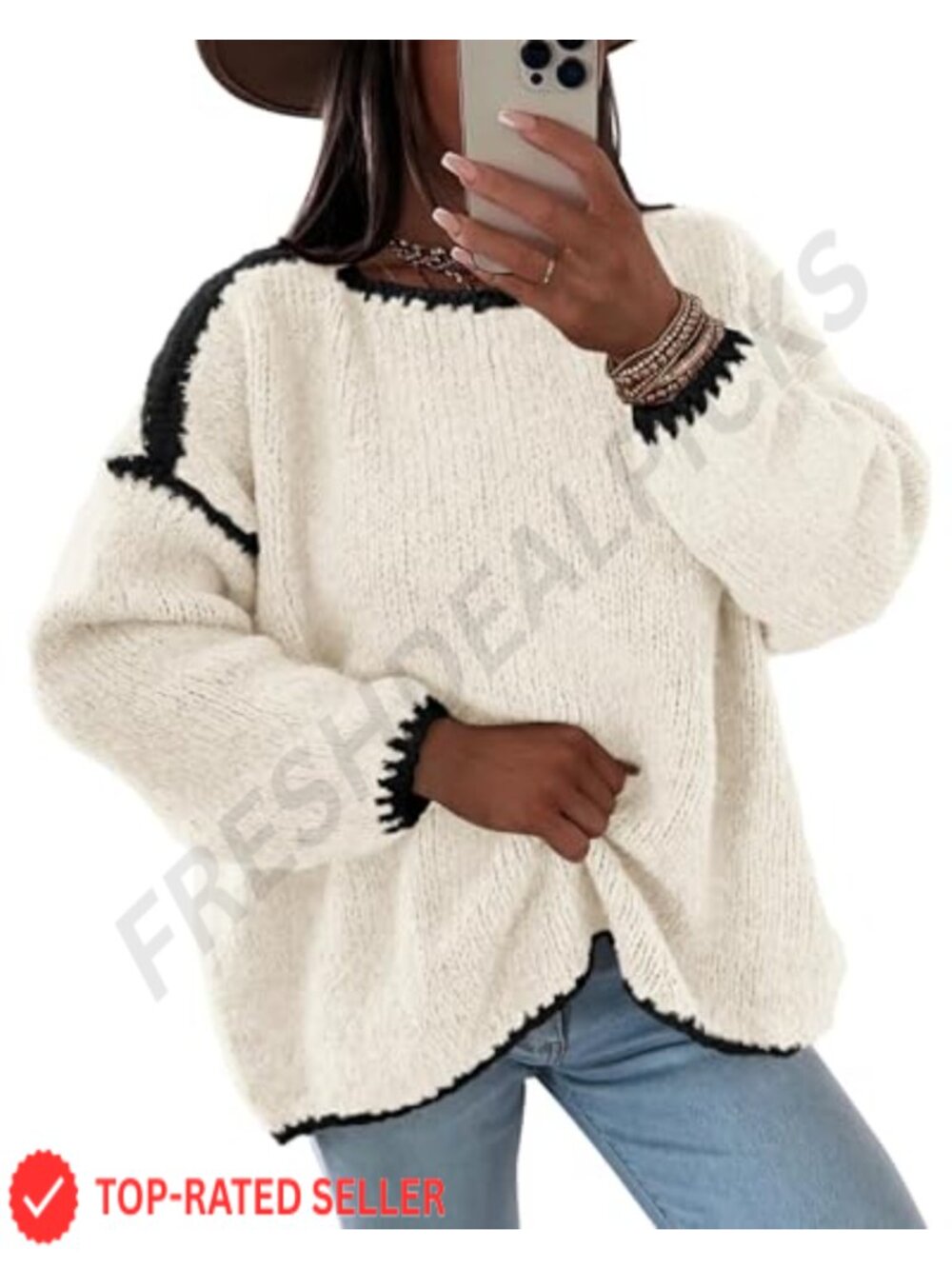 Oversized Chunky Knit Sweater Women's Crewneck Drop Shoulder Pullover